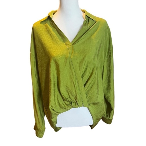 RACHEL ZOE Faux Wrap Hi-Lo Blouse in Chartreuse SZ M - Picture 1 of 4